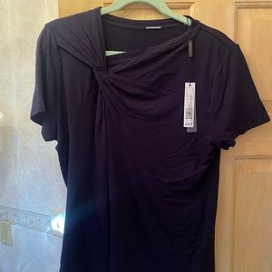 Elie Tahari Ruched V-Neck Shirt in Stargazer Blue - Size XL